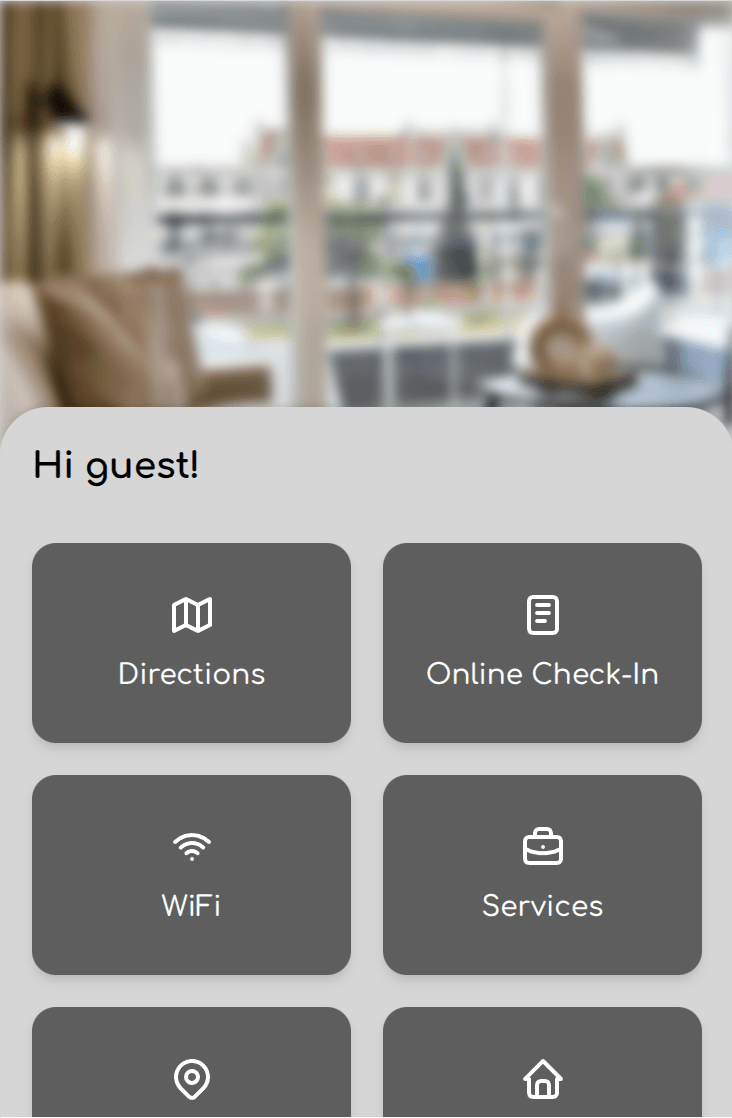 GuestBit app interface showing guest check-in widgets